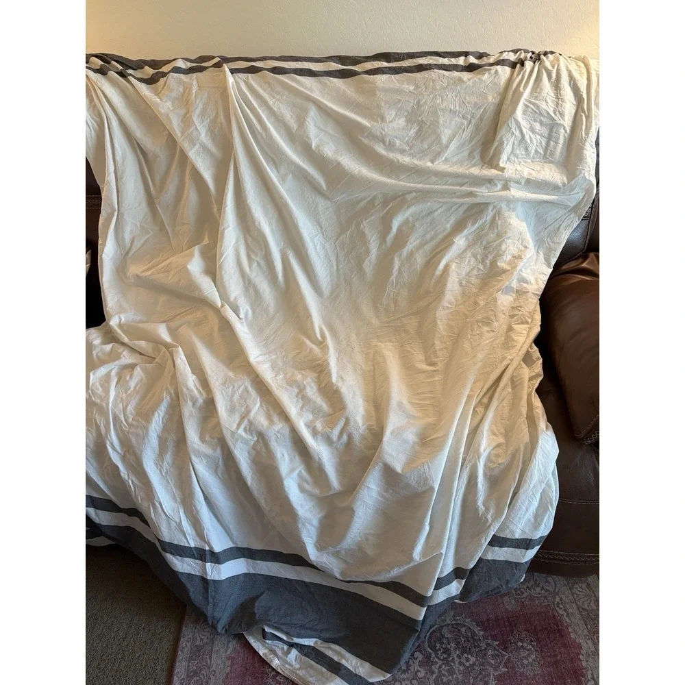 IKEA FULL/QUEEN DUVET‎ COVER ONLY, GRAY & WHITE stripe cotton VGUC